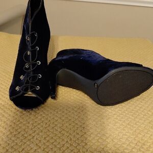 Enzo Angiolini Navy Velvet Lace-Up Peep Toe Stiletto Heels